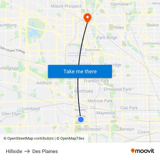 Hillside to Des Plaines map