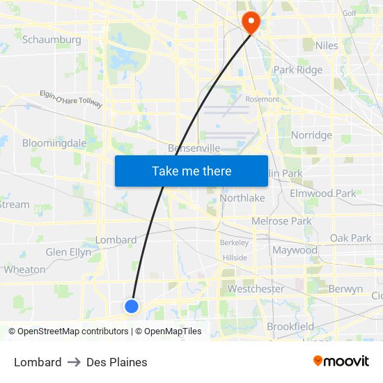 Lombard to Des Plaines map