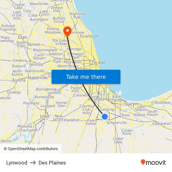 Lynwood to Des Plaines map