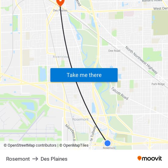 Rosemont to Des Plaines map