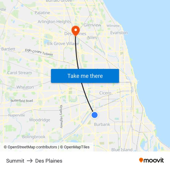 Summit to Des Plaines map