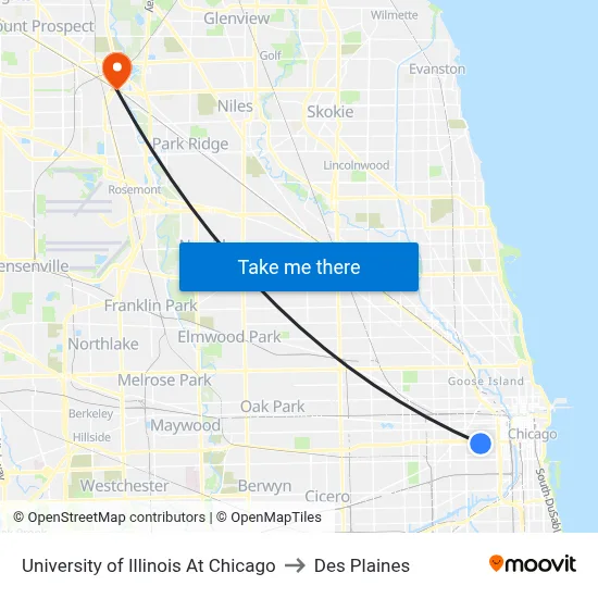 University of Illinois At Chicago to Des Plaines map
