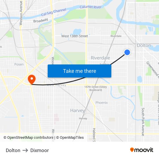 Dolton to Dixmoor map