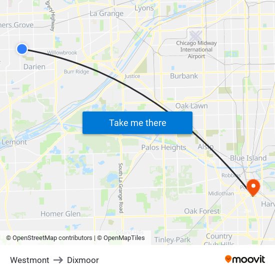 Westmont to Dixmoor map