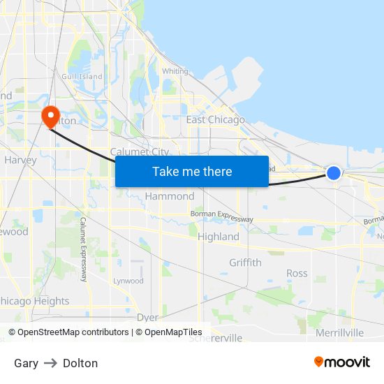 Gary to Dolton map