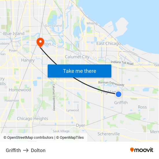 Griffith to Dolton map