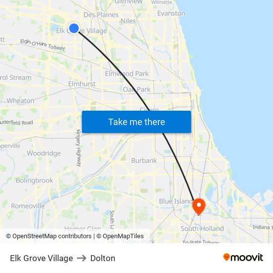 Elk Grove Village to Dolton map