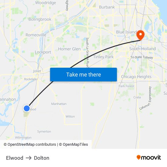 Elwood to Dolton map