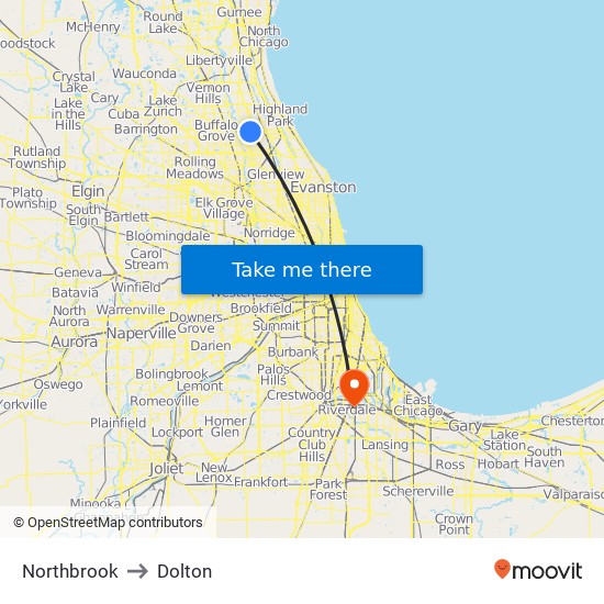 Northbrook to Dolton map