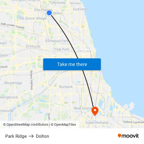 Park Ridge to Dolton map