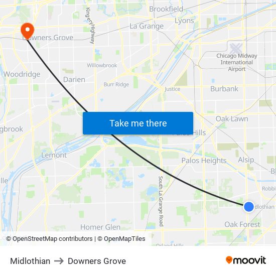 Midlothian to Downers Grove map