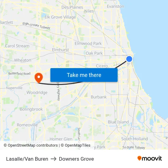 Lasalle/Van Buren to Downers Grove map