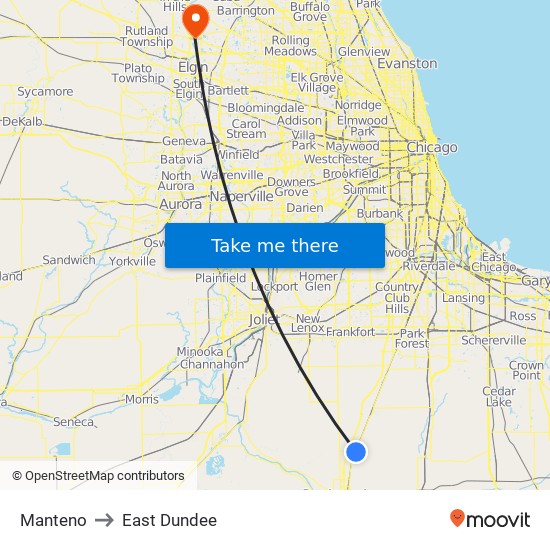 Manteno to East Dundee map