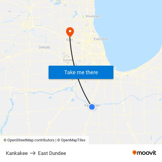 Kankakee to East Dundee map