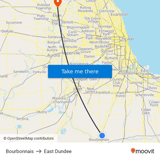 Bourbonnais to East Dundee map