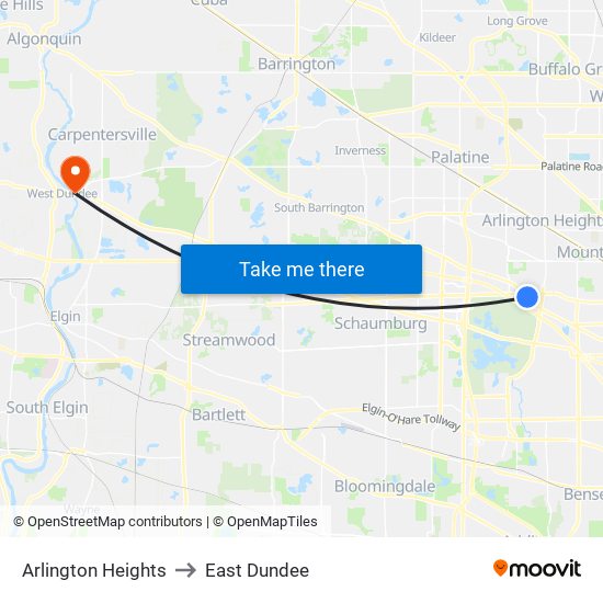 Arlington Heights to East Dundee map