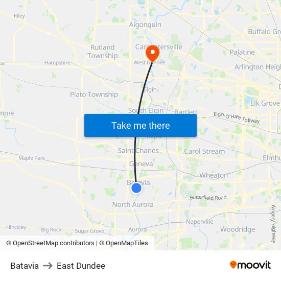 Batavia to East Dundee map