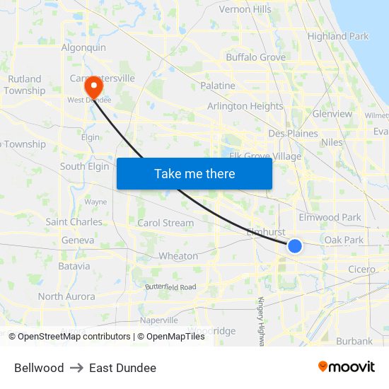 Bellwood to East Dundee map