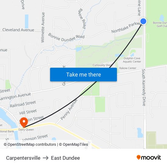 Carpentersville to East Dundee map