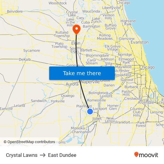 Crystal Lawns to East Dundee map