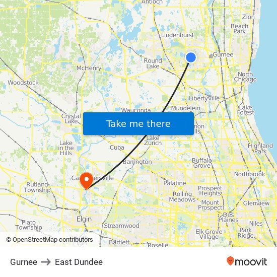 Gurnee to East Dundee map