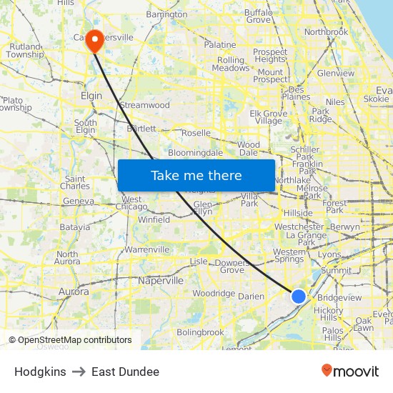 Hodgkins to East Dundee map