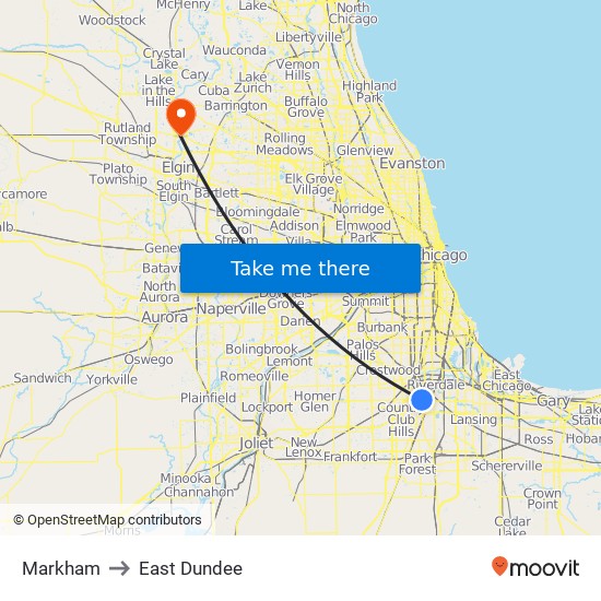 Markham to East Dundee map