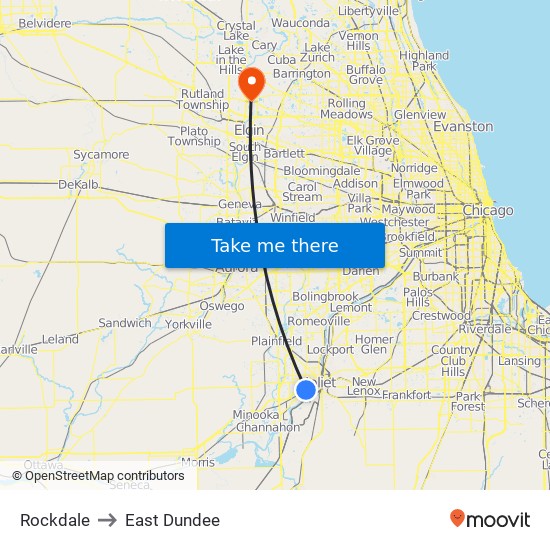 Rockdale to East Dundee map