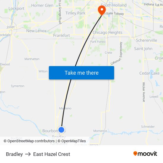 Bradley to East Hazel Crest map