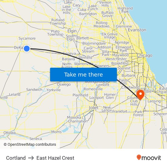 Cortland to East Hazel Crest map