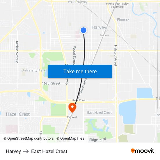 Harvey to East Hazel Crest map