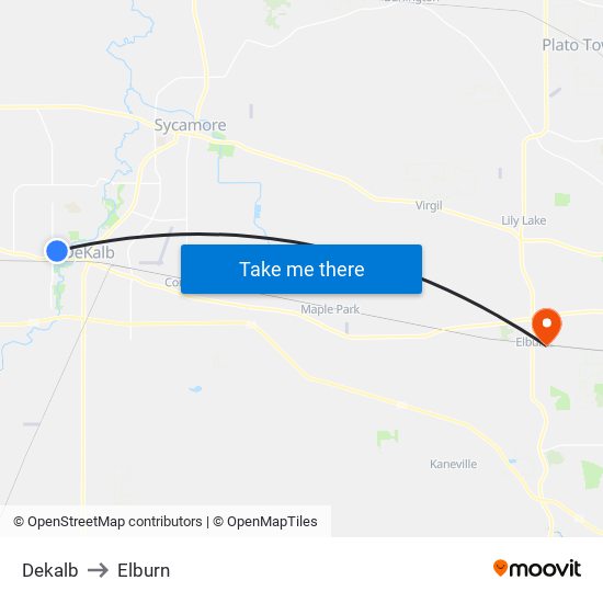 Dekalb to Elburn map
