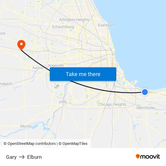 Gary to Elburn map