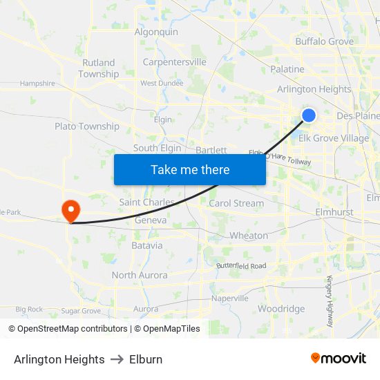 Arlington Heights to Elburn map