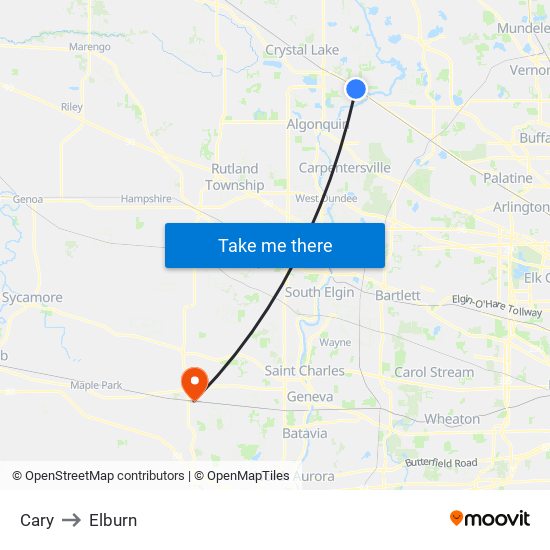 Cary to Elburn map