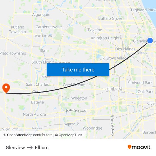 Glenview to Elburn map