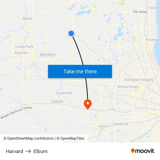 Harvard to Elburn map