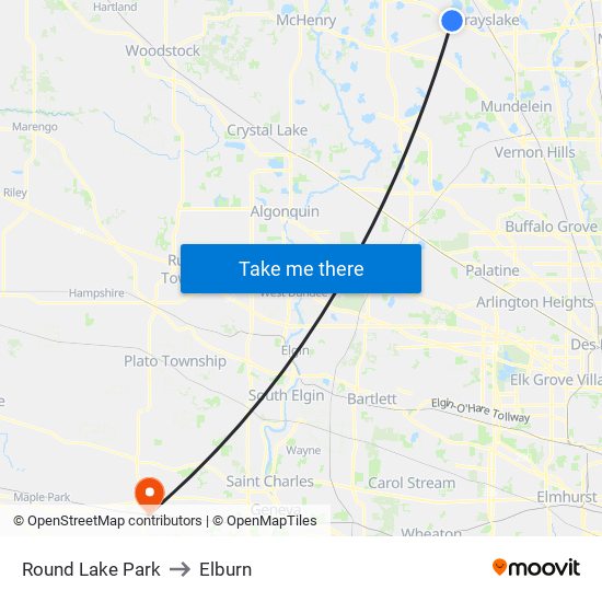 Round Lake Park to Elburn map