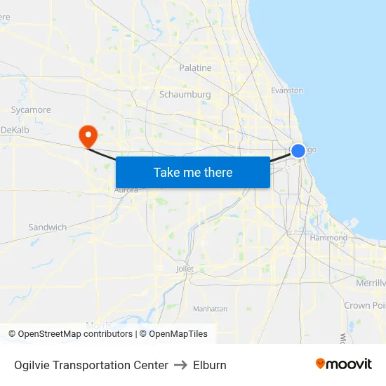 Ogilvie Transportation Center to Elburn map