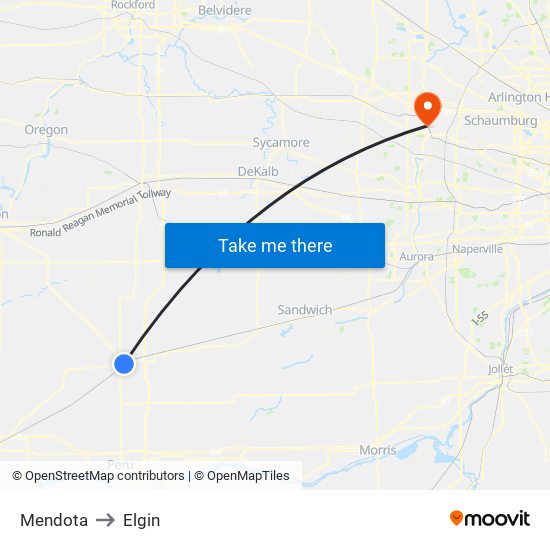 Mendota to Elgin map