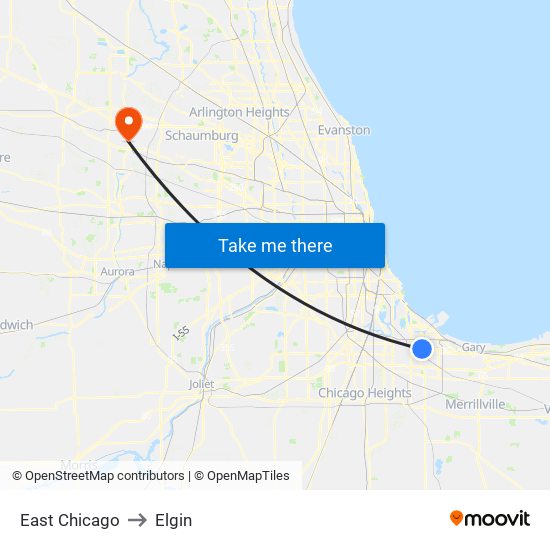 East Chicago to Elgin map