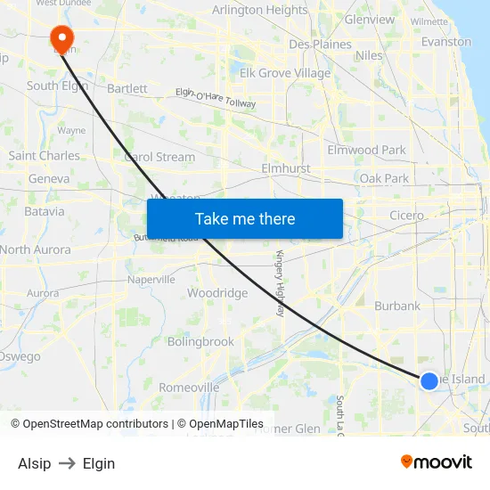 Alsip to Elgin map