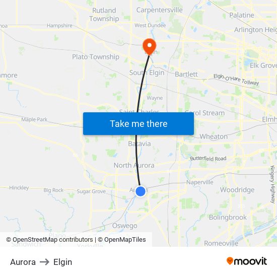 Aurora to Elgin map