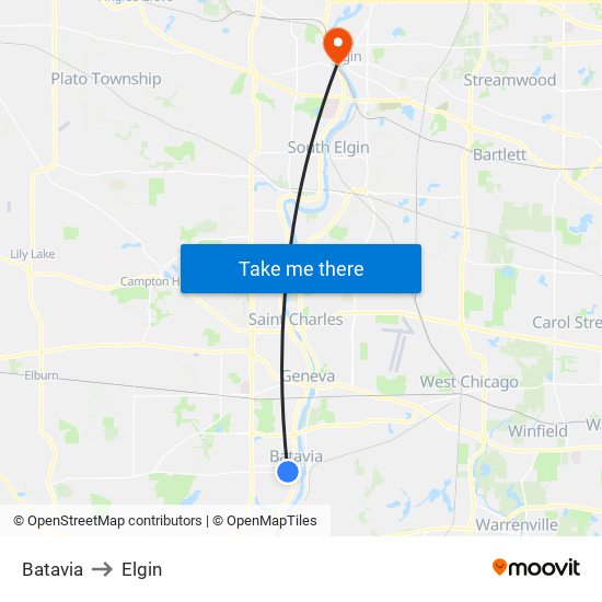 Batavia to Elgin map