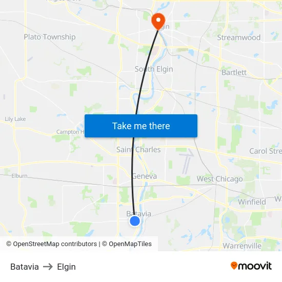 Batavia to Elgin map