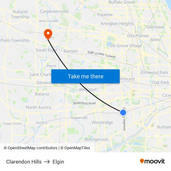 Clarendon Hills to Elgin map