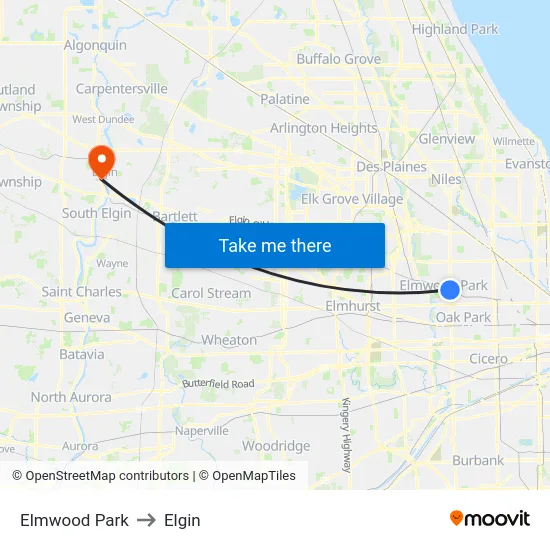 Elmwood Park to Elgin map