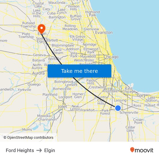 Ford Heights to Elgin map