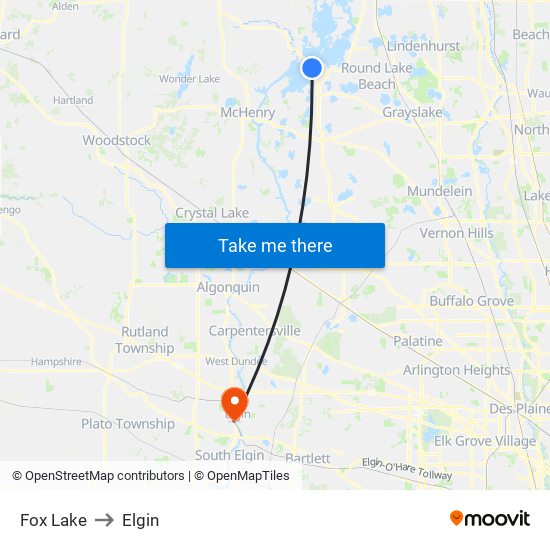 Fox Lake to Elgin map