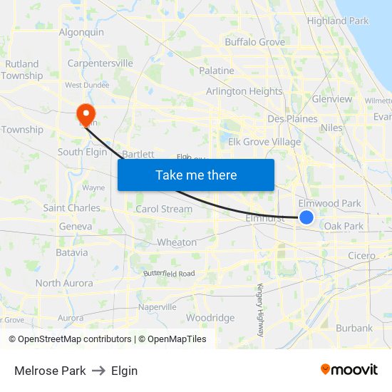 Melrose Park to Elgin map